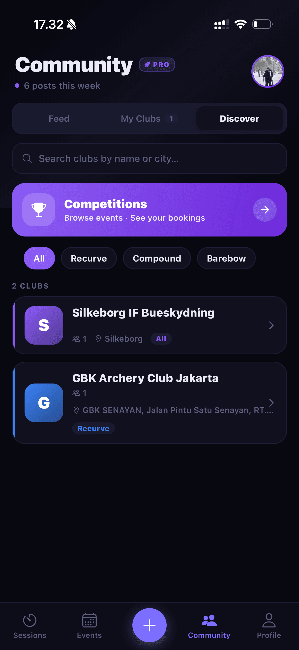 Quivry community feed — posts, sessions and achievements