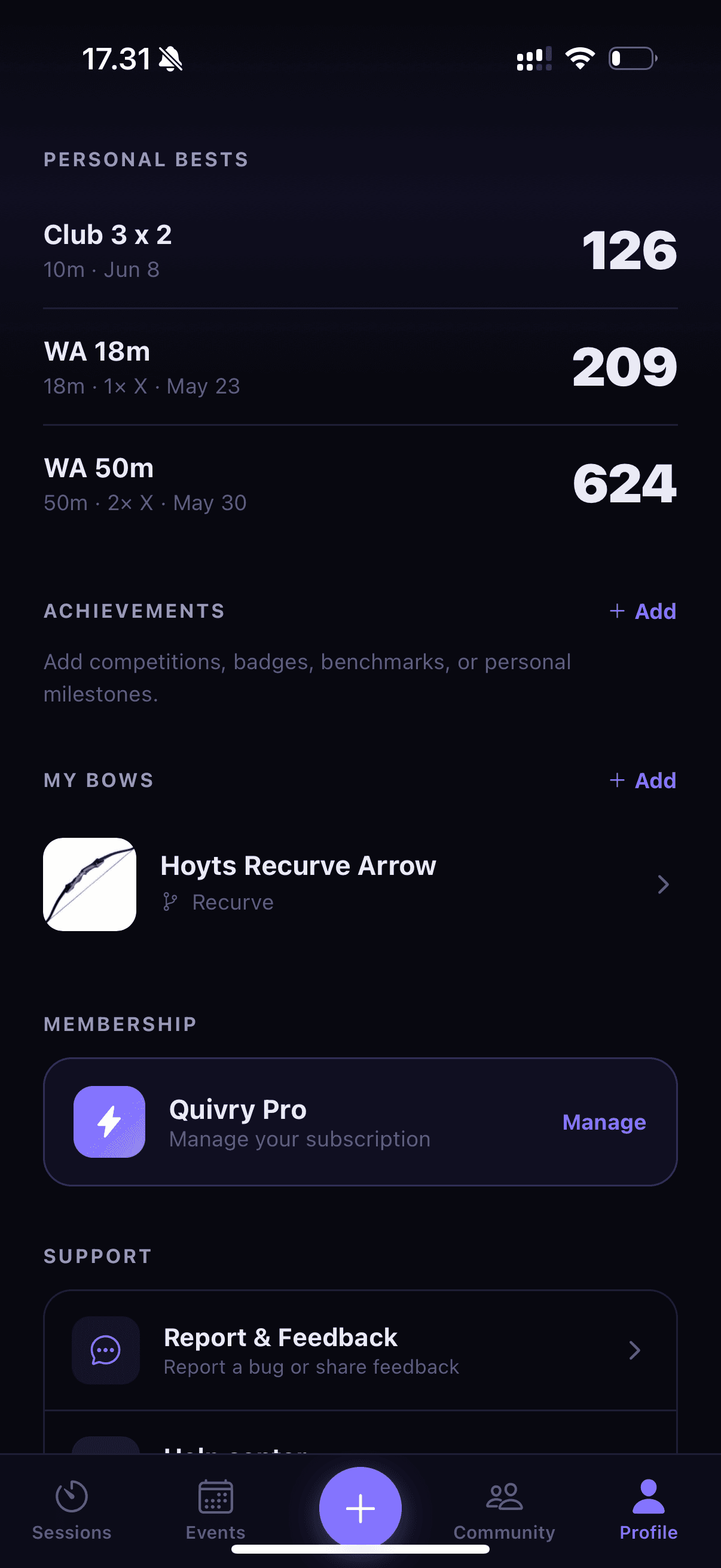 Quivry profile page center